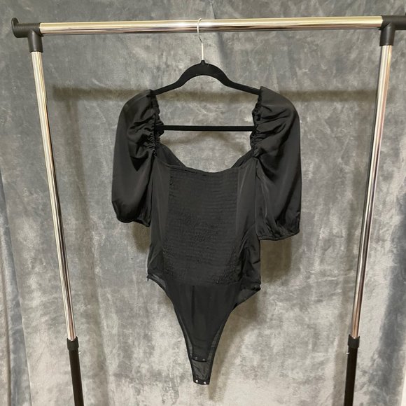 Lulu's Sweet Personality Black Puff Sleeve Bodysuit - Picture 3 of 4